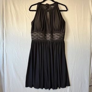 Le Chateau Womens Halter Dress Size L Black Embroidered LBD Prom Whimsigoth Gala